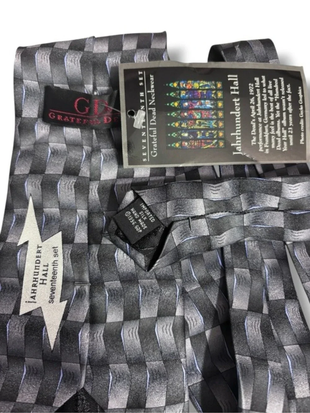 GRATEFUL DEAD Grey Blue Silk Print Tie Jahrhundert Hall VINTAGE Dead Stock